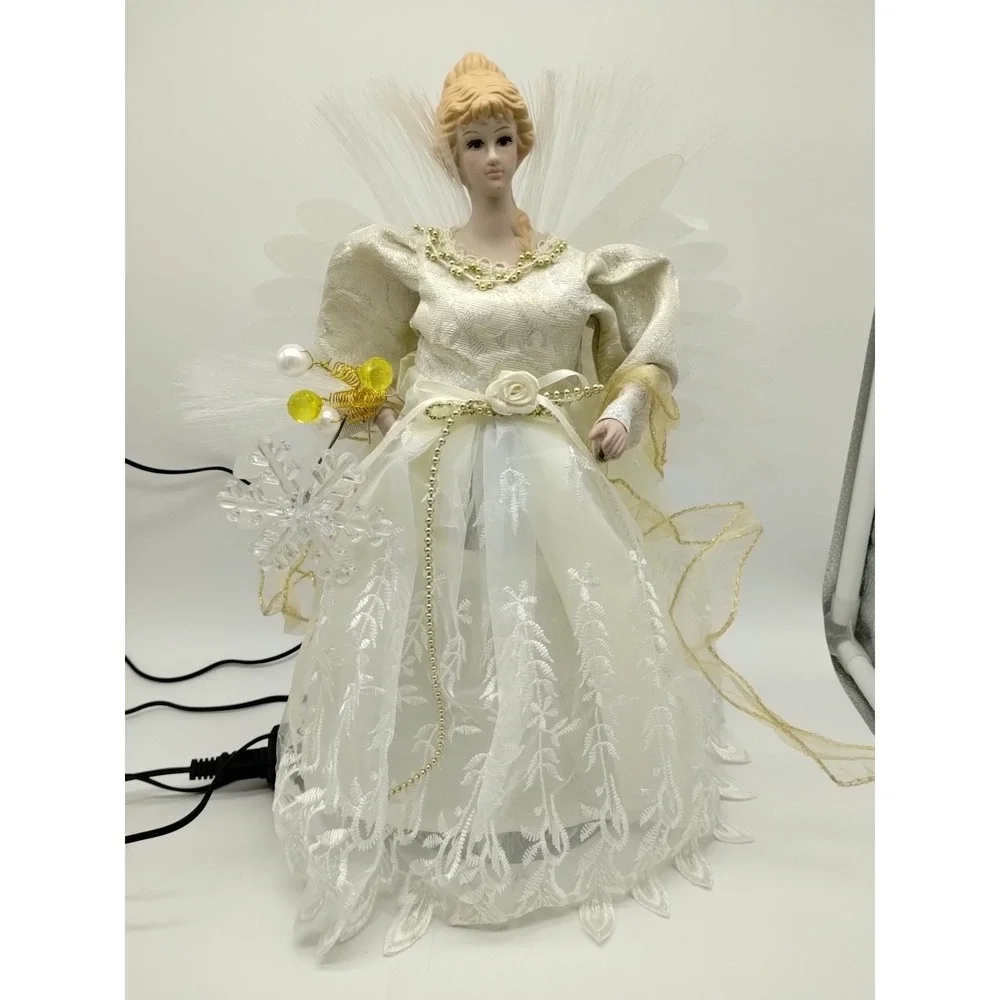 Beautiful Fiber Optic Lighted Christmas Angel Tree Topper 13 Inches